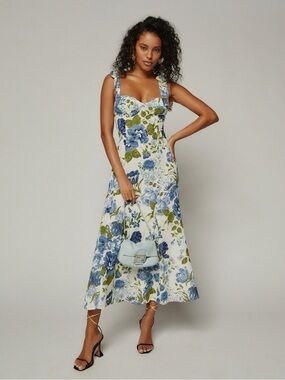 Reformation Nadira Floral Midi Dress with Sweetheart Neckline